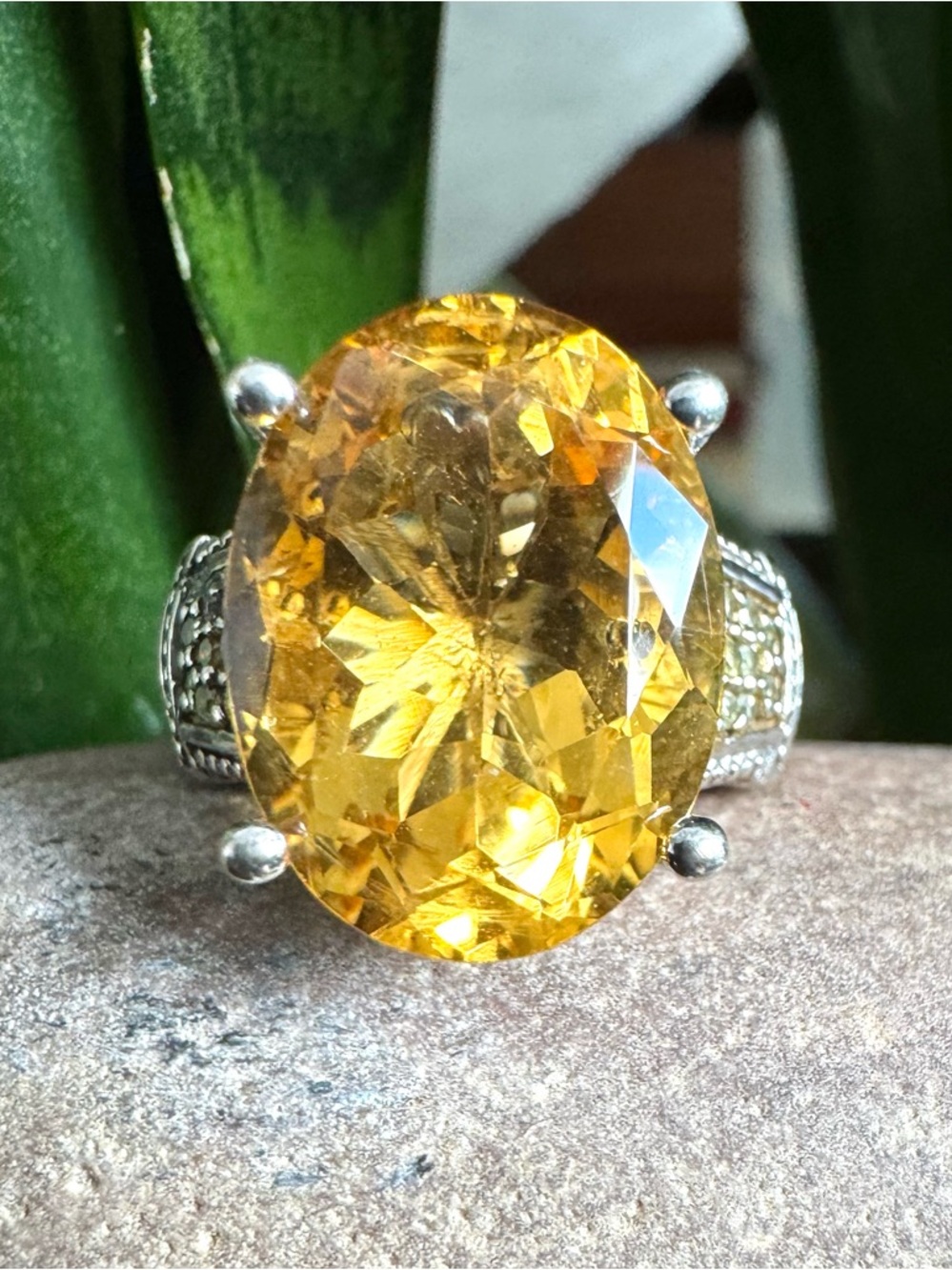 Sterling Citrine & Accent Diamonds Ring